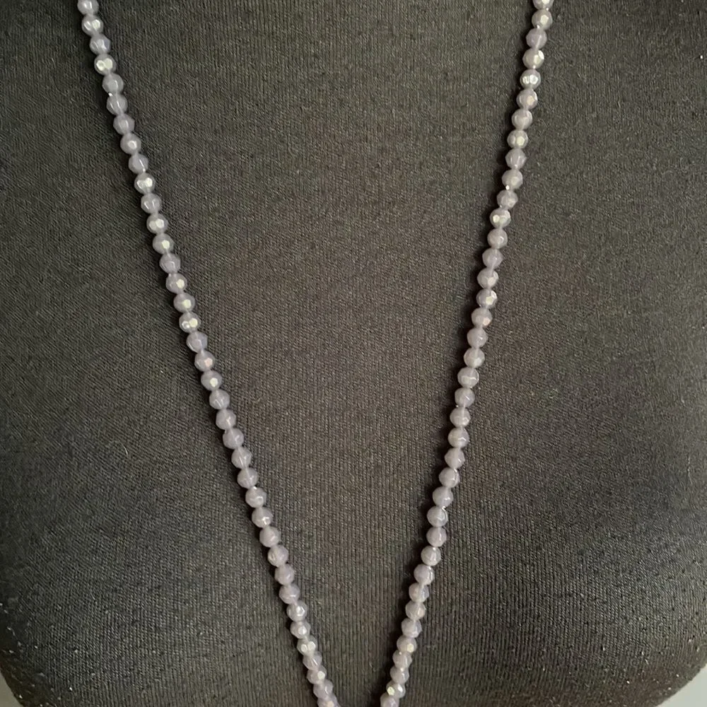 J. Crew gray faceted bead black tassel pendant adjustable necklace. NWT.
